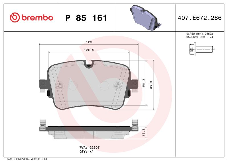Комплект тормозных колодок, дисковый тормоз BREMBO P85161