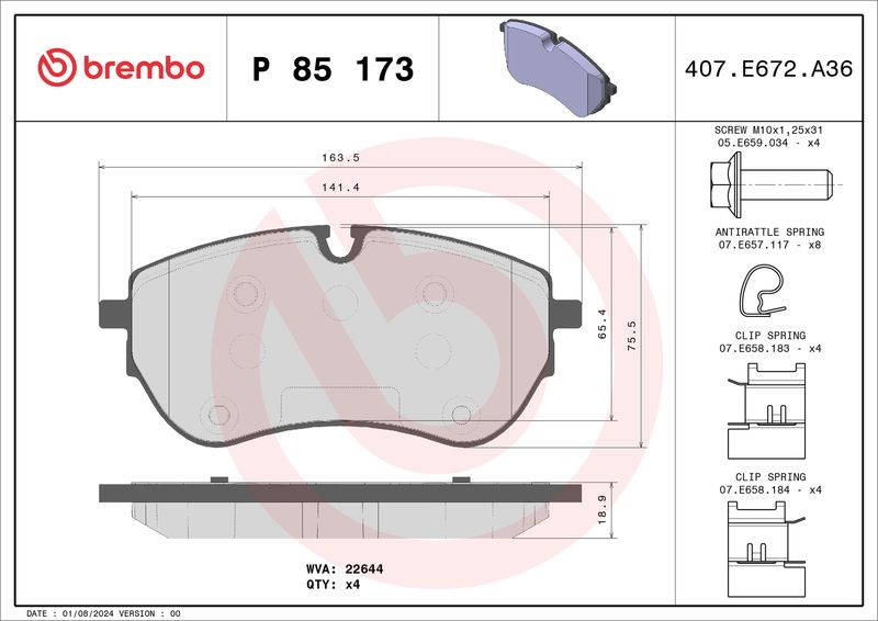 Комплект тормозных колодок, дисковый тормоз BREMBO P85173