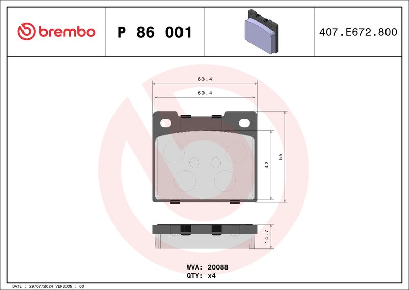 Комплект тормозных колодок, дисковый тормоз BREMBO P86001