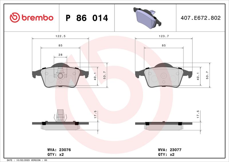 Комплект тормозных колодок, дисковый тормоз BREMBO P86014