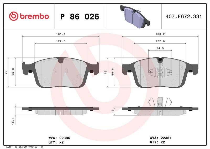 Комплект тормозных колодок, дисковый тормоз BREMBO P86026