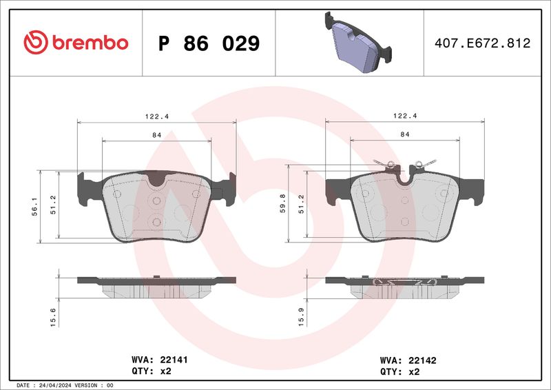 Комплект тормозных колодок, дисковый тормоз BREMBO P86029
