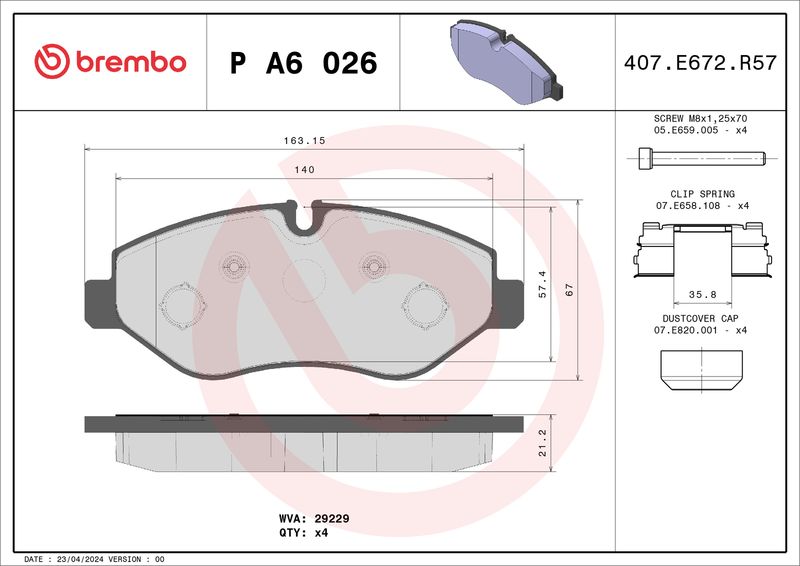 Комплект тормозных колодок, дисковый тормоз BREMBO PA6026