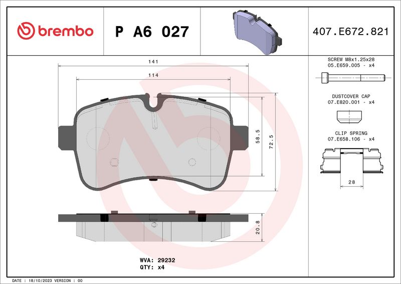 Комплект тормозных колодок, дисковый тормоз BREMBO PA6027