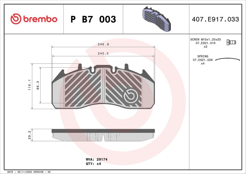 Комплект тормозных колодок, дисковый тормоз BREMBO PB7003