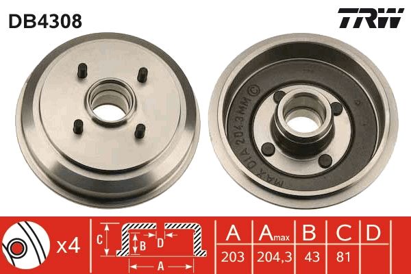 Тормозной барабан TRW DB4308