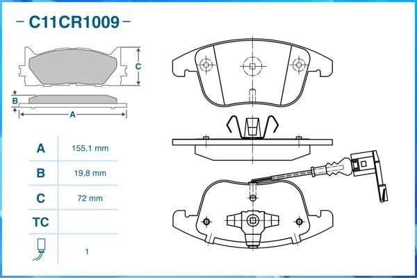 Комплект тормозных колодок, дисковый тормоз CWORKS C11CR1009