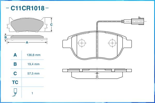 Комплект тормозных колодок, дисковый тормоз CWORKS C11CR1018