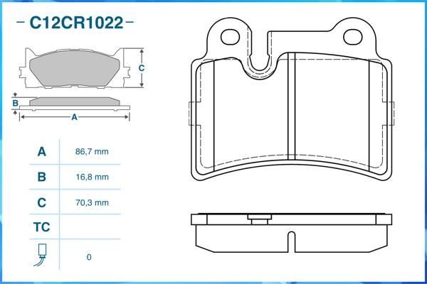 Комплект тормозных колодок, дисковый тормоз CWORKS C12CR1022