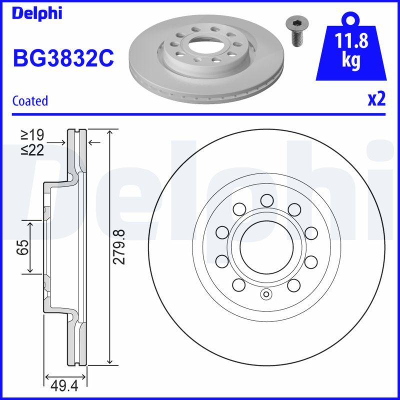Тормозной диск DELPHI BG3832C