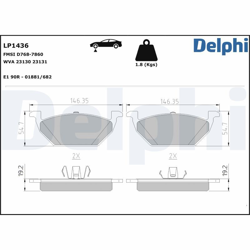 Комплект тормозных колодок, дисковый тормоз DELPHI LP1436