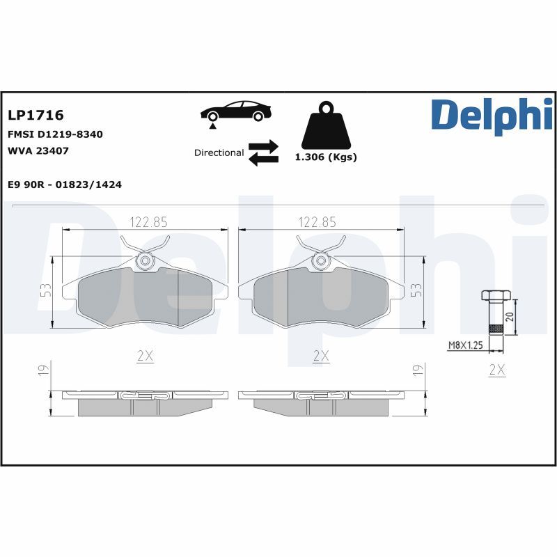 Комплект тормозных колодок, дисковый тормоз DELPHI LP1716
