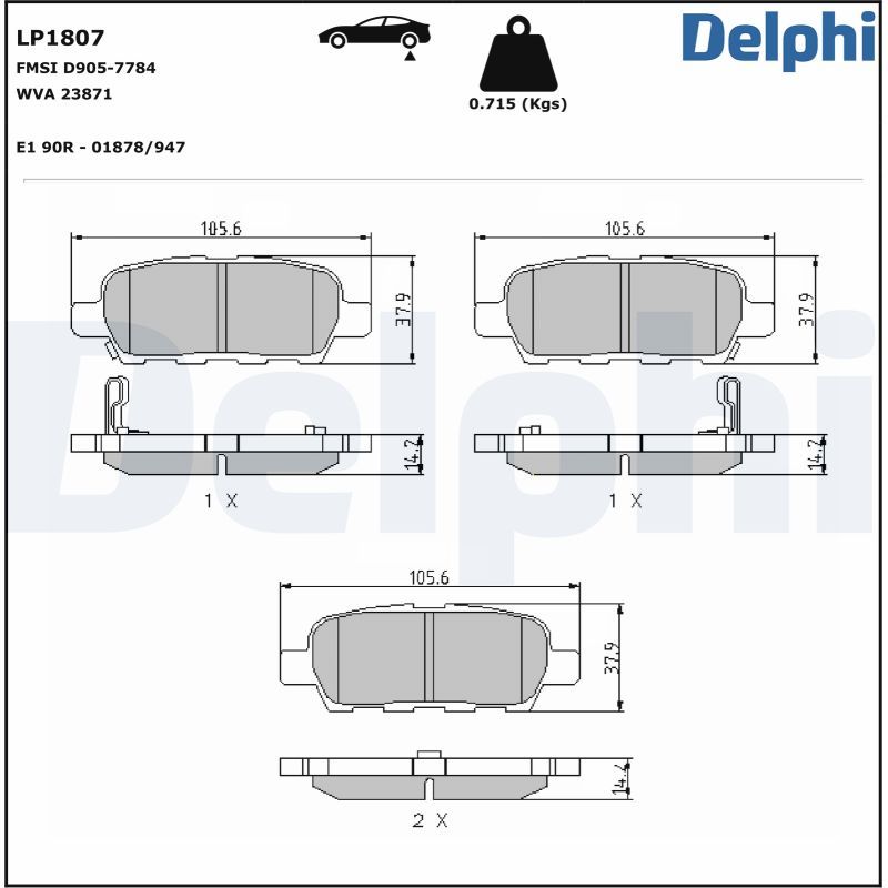 Комплект тормозных колодок, дисковый тормоз DELPHI LP1807