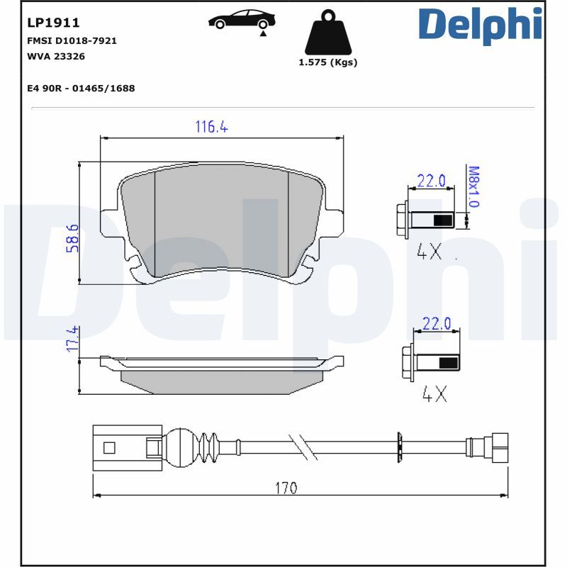 Комплект тормозных колодок, дисковый тормоз DELPHI LP1911