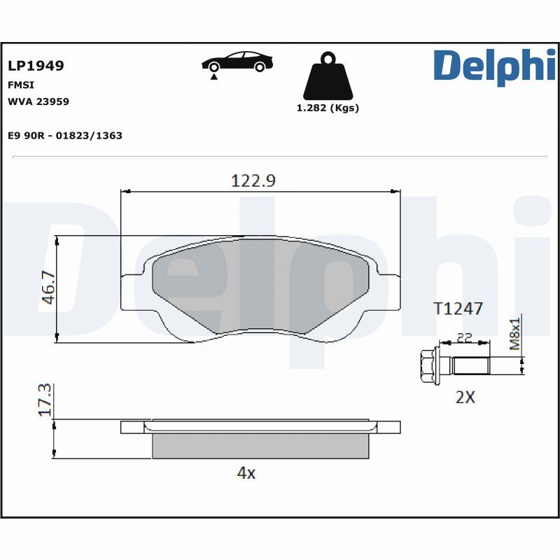 Комплект тормозных колодок, дисковый тормоз DELPHI LP1949