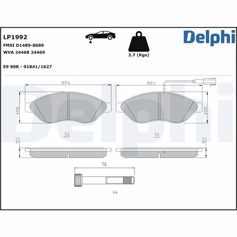 Комплект тормозных колодок, дисковый тормоз DELPHI LP1992