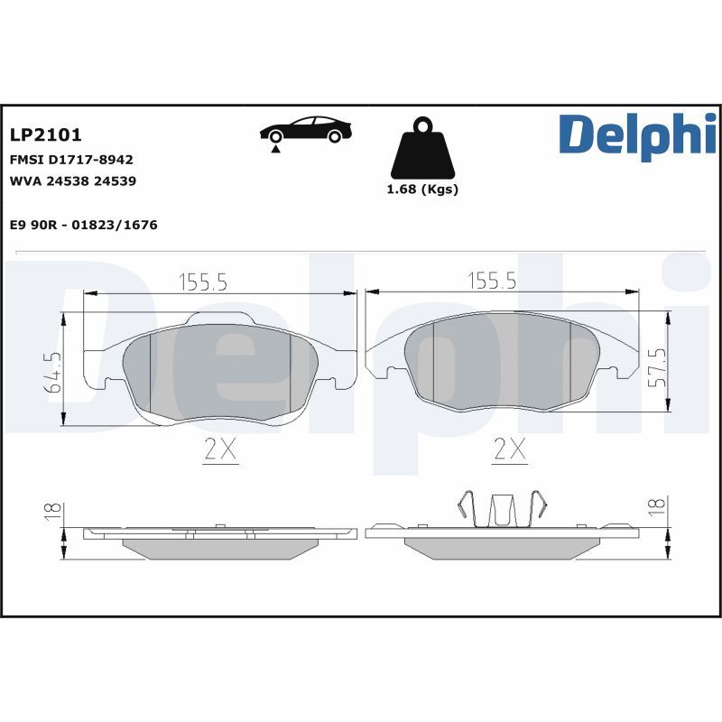 Комплект тормозных колодок, дисковый тормоз DELPHI LP2101