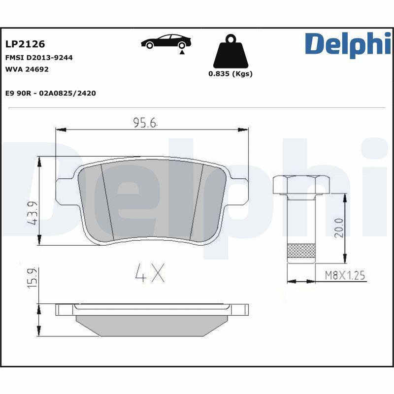 Комплект тормозных колодок, дисковый тормоз DELPHI LP2126