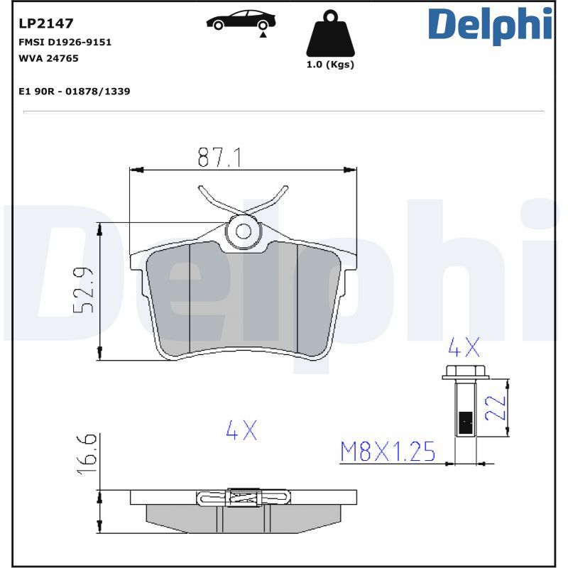 Комплект тормозных колодок, дисковый тормоз DELPHI LP2147