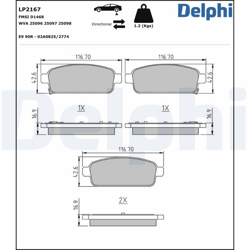 Комплект тормозных колодок, дисковый тормоз DELPHI LP2167