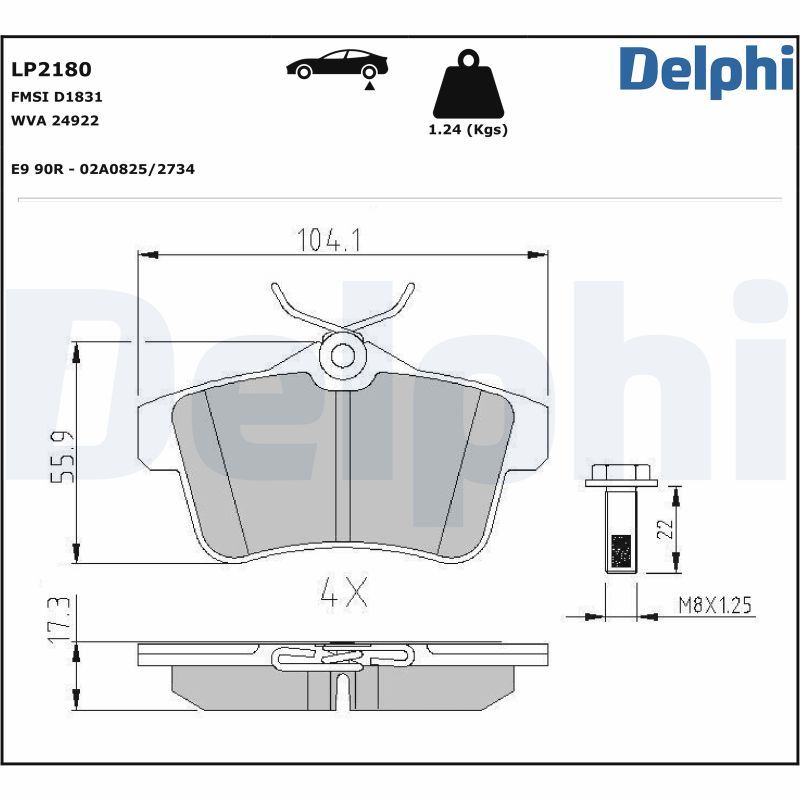 Комплект тормозных колодок, дисковый тормоз DELPHI LP2180