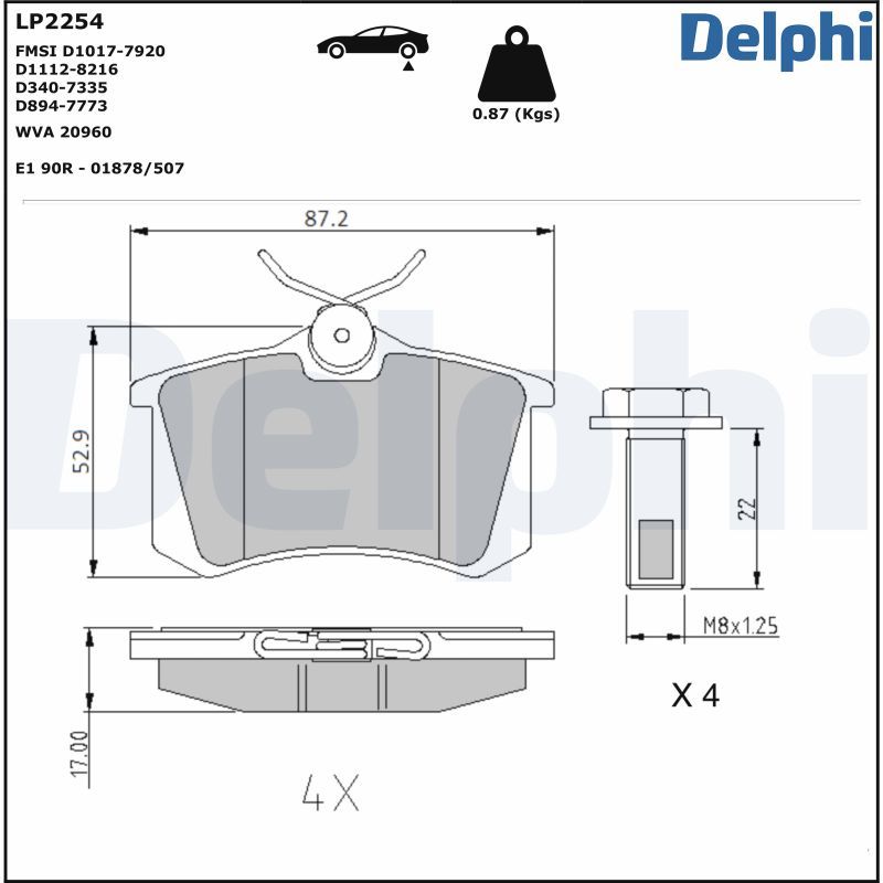 Комплект тормозных колодок, дисковый тормоз DELPHI LP2254