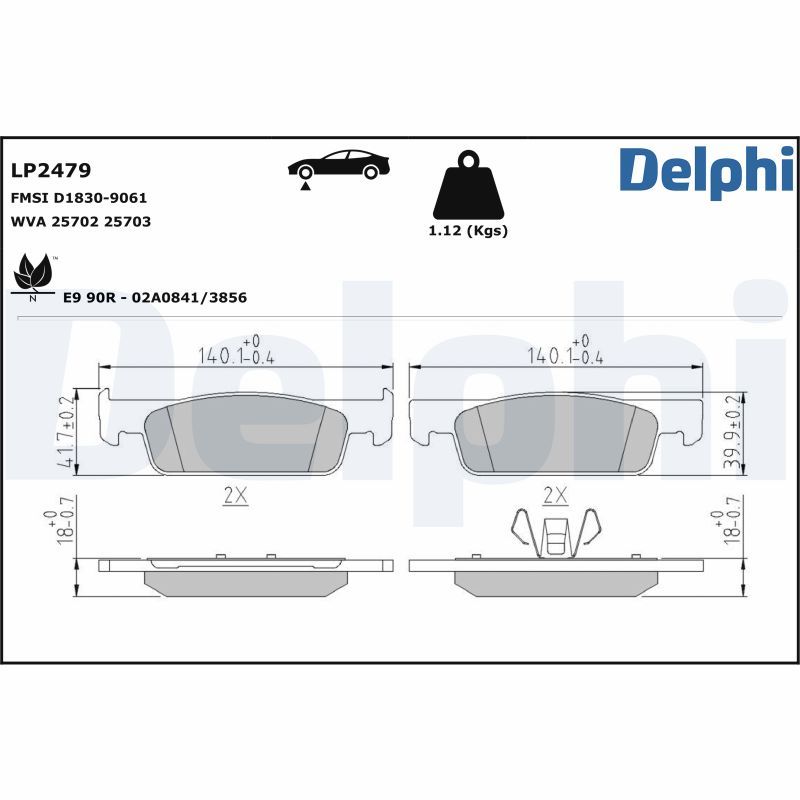 Комплект тормозных колодок, дисковый тормоз DELPHI LP2479
