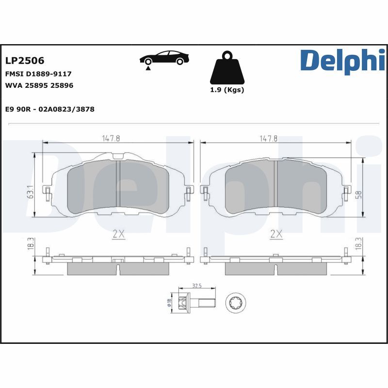 Комплект тормозных колодок, дисковый тормоз DELPHI LP2506