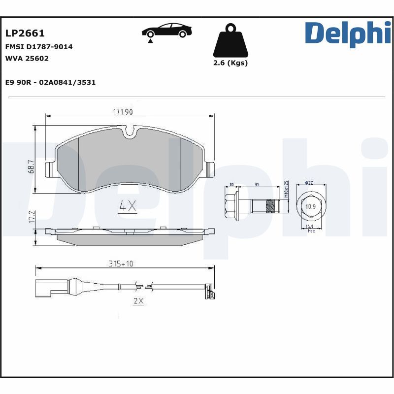 Комплект тормозных колодок, дисковый тормоз DELPHI LP2661