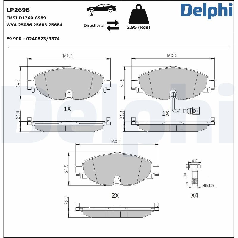 Комплект тормозных колодок, дисковый тормоз DELPHI LP2698