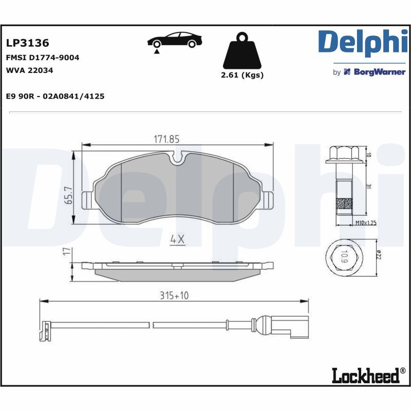 Комплект тормозных колодок, дисковый тормоз DELPHI LP3136