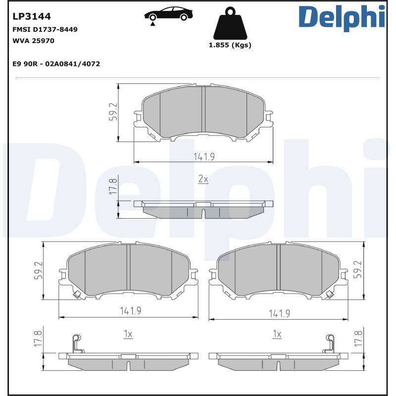 Комплект тормозных колодок, дисковый тормоз DELPHI LP3144