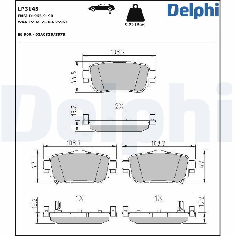 Комплект тормозных колодок, дисковый тормоз DELPHI LP3145