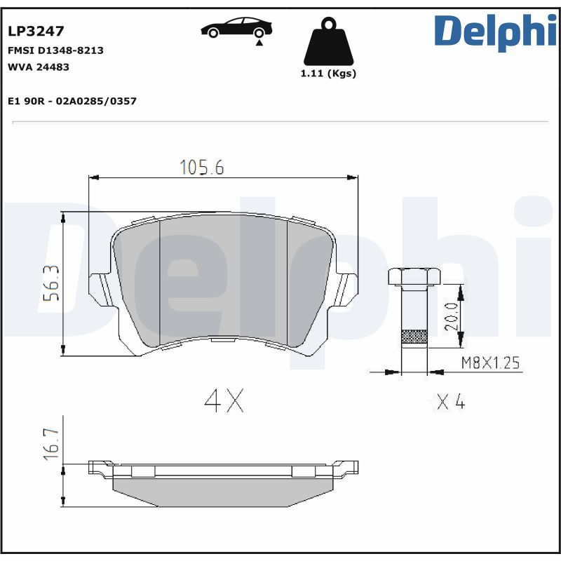 Комплект тормозных колодок, дисковый тормоз DELPHI LP3247