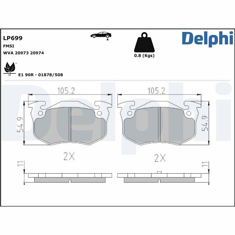 Комплект тормозных колодок, дисковый тормоз DELPHI LP699