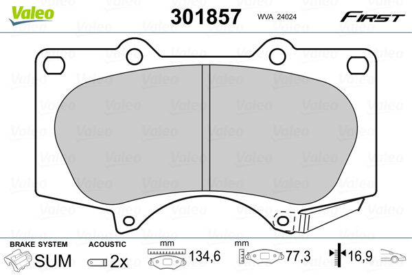 Колодки Торм. Toyota Land Cruiser 100 Перед.к-Т VALEO 301857