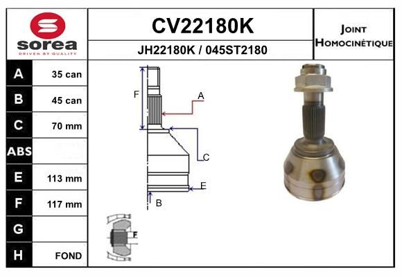 Шарнирный комплект, приводной вал EAI CV22180K