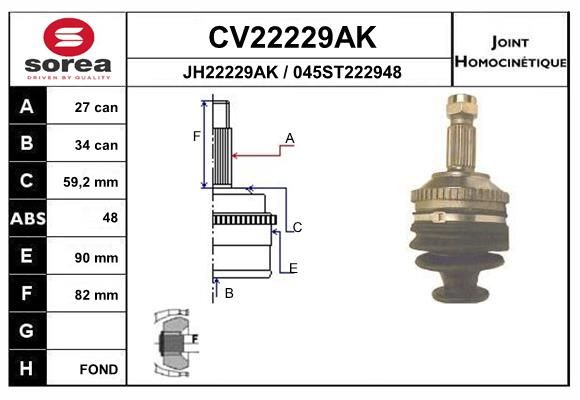Шарнирный комплект, приводной вал EAI CV22229AK