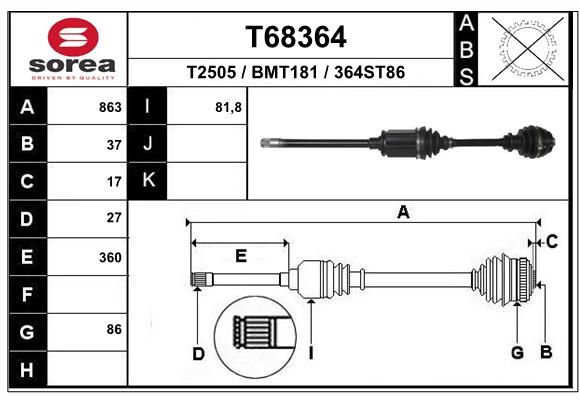 Приводной вал EAI T68364