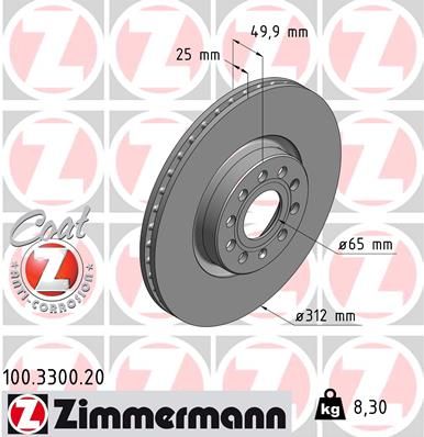 Тормозной диск ZIMMERMANN 100330020