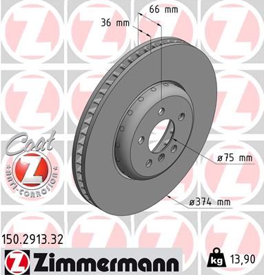 Тормозной диск ZIMMERMANN 150291332
