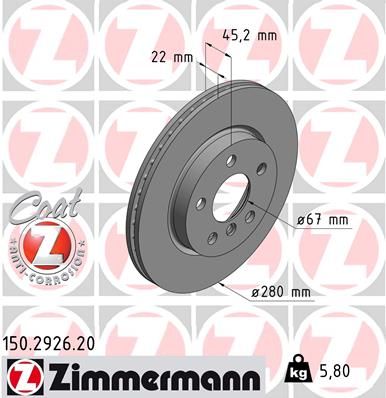 Тормозной диск ZIMMERMANN 150292620
