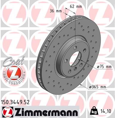 Тормозной диск ZIMMERMANN 150344952
