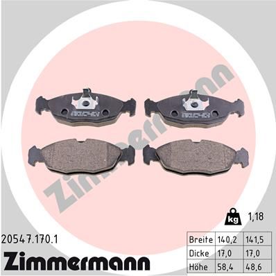 Комплект тормозных колодок, дисковый тормоз ZIMMERMANN 205471701