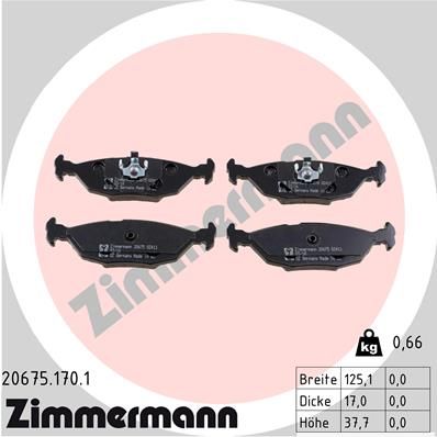 Комплект тормозных колодок, дисковый тормоз ZIMMERMANN 206751701