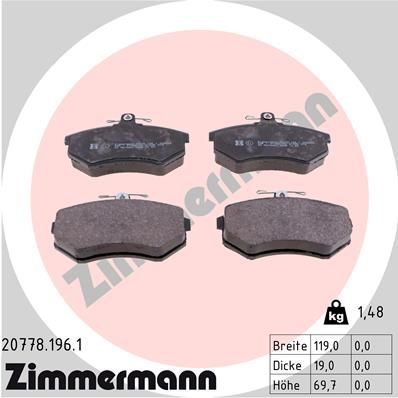 Комплект тормозных колодок, дисковый тормоз ZIMMERMANN 207781961