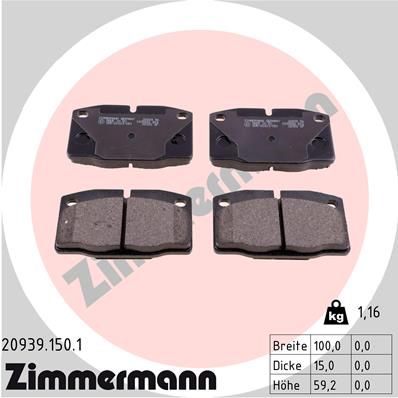 Комплект тормозных колодок, дисковый тормоз ZIMMERMANN 209391501