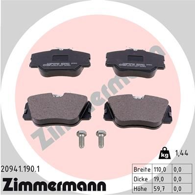 Комплект тормозных колодок, дисковый тормоз ZIMMERMANN 209411901