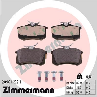 Комплект тормозных колодок, дисковый тормоз ZIMMERMANN 209611521