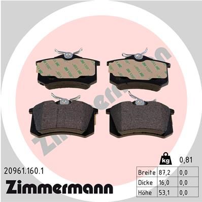 Комплект тормозных колодок, дисковый тормоз ZIMMERMANN 209611601